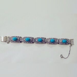 Vintage Silver Tone & Turquoise Southwestern Link Bracelet- New Old Stock